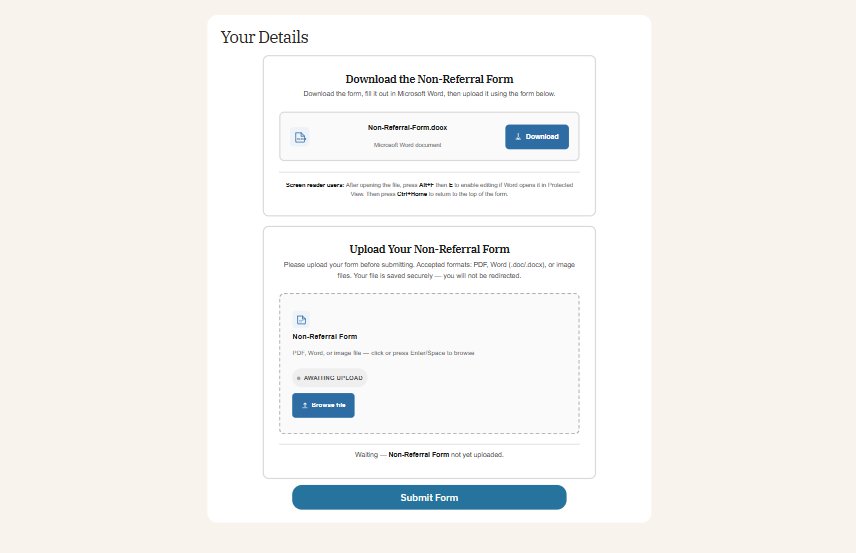 Light for Sight non-referral form